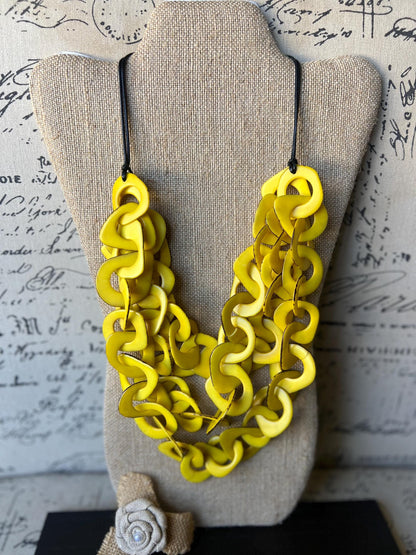 Yellow statement necklace Tagua jewelry Big bold necklace Adjustable Mothers Day gifts Spring fashion 2025 Wearable art Multi layer necklace