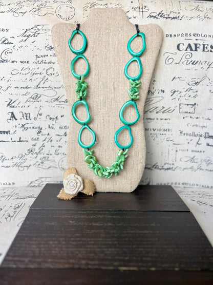 Turquoise green beaded necklace Tagua jewelry Spring fashion 2025 Mothers day gifts Statement bead necklace Lightweight jewelry Art to wear