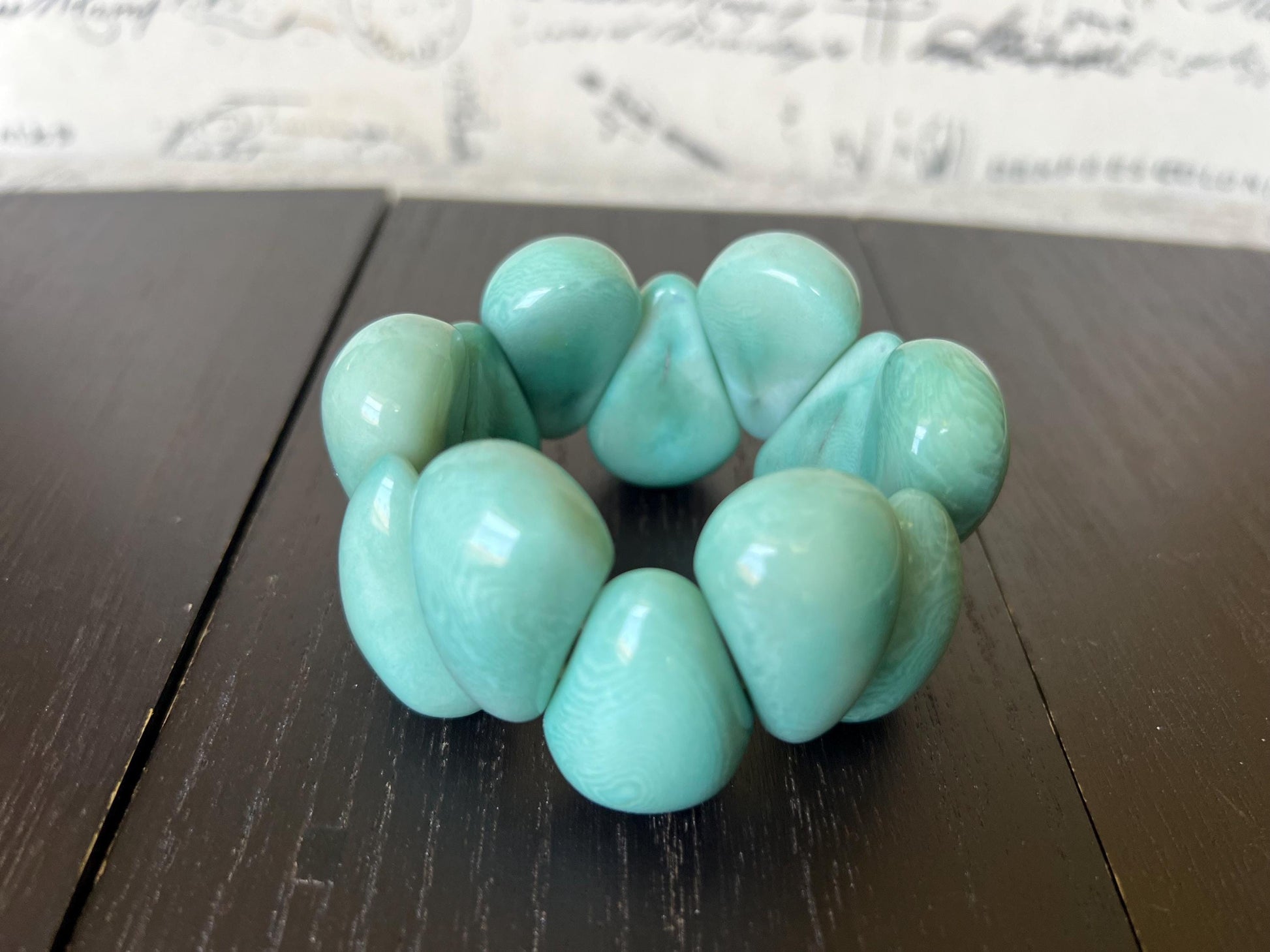 Aqua statement bracelet Stretch bead bracelet Tagua bracelet Mothers day gifts Chunky bracelet Elastic stretch bracelet Wearable art Organic