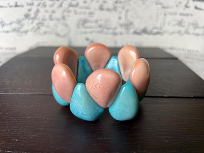 Pink and blue statement bracelet Tagua jewelry Mothers day gifts Big bracelet for women Chunky bracelet Raindrop bracelet Easter basket gift