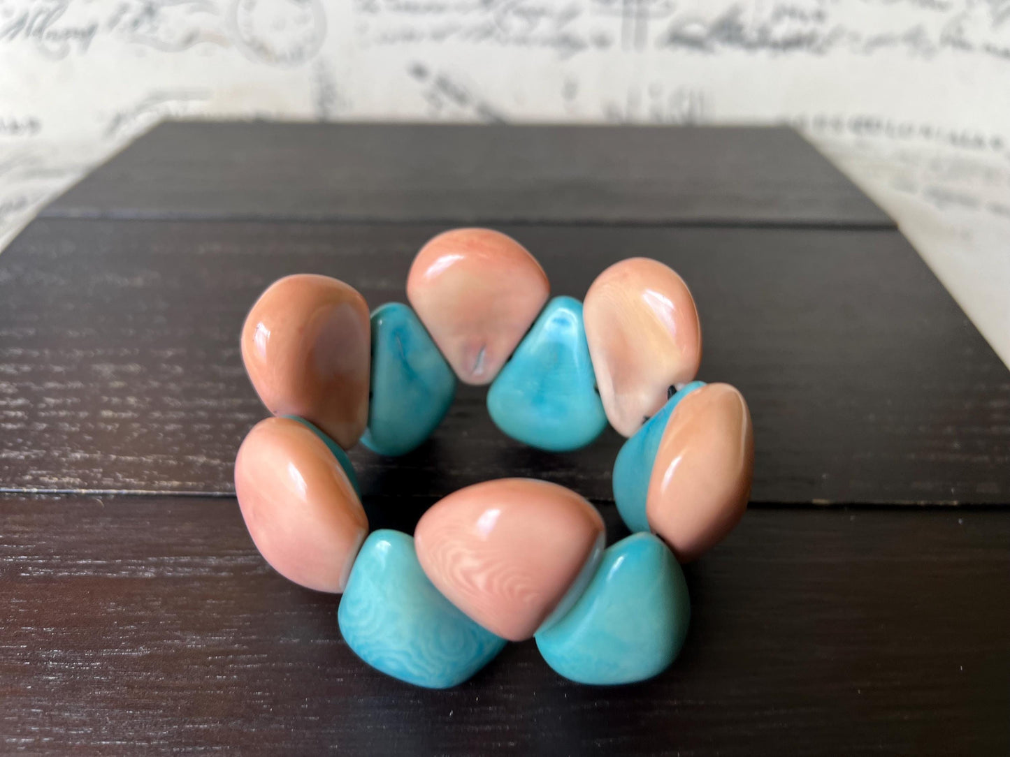Pink and blue statement bracelet Tagua jewelry Mothers day gifts Big bracelet for women Chunky bracelet Raindrop bracelet Easter basket gift