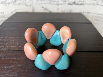 Pink and blue statement bracelet Tagua jewelry Mothers day gifts Big bracelet for women Chunky bracelet Raindrop bracelet Easter basket gift