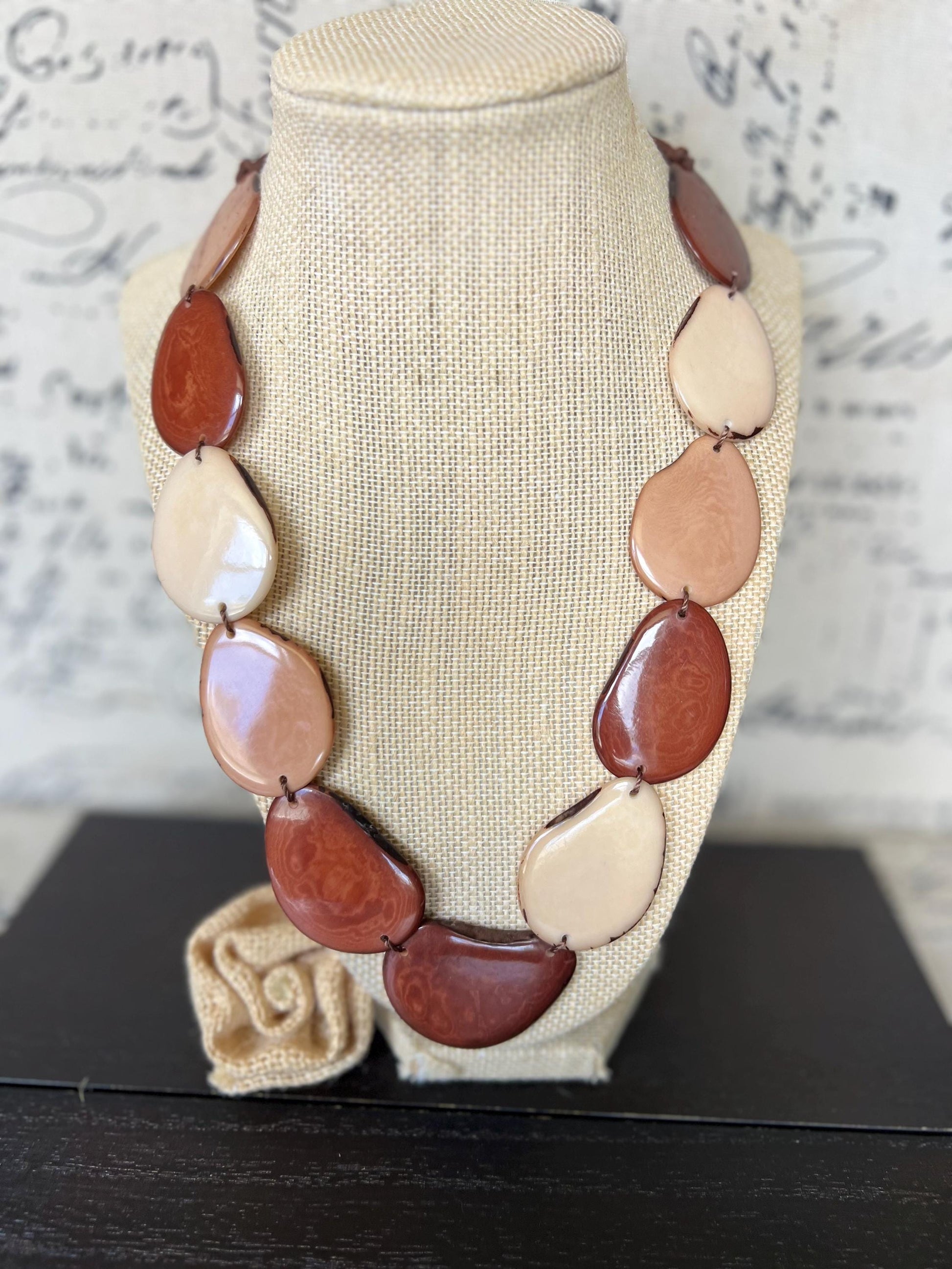 Brown simple necklace Tagua jewelry Adjustable cord Fall fashion 2025s Wearable art Fall fashion 2025 Earth tones necklace Art to wear