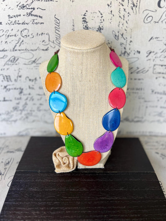 Multi color simple necklace Tagua jewelry Adjustable cord Statement rainbow necklace Wearable art Fall fashion Lightweight necklace