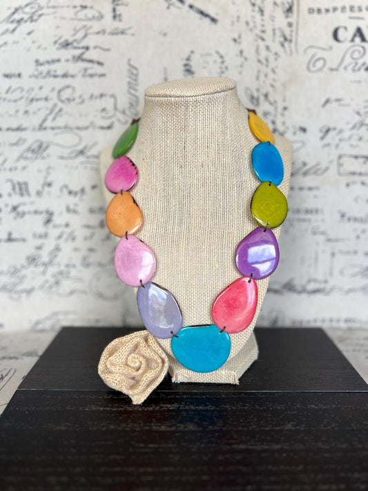 Rainbow simple necklace Tagua jewelry Mothers day gift Adjustable cord Wearable art Spring fashion 2025 Handmade beaded necklace Lightweight