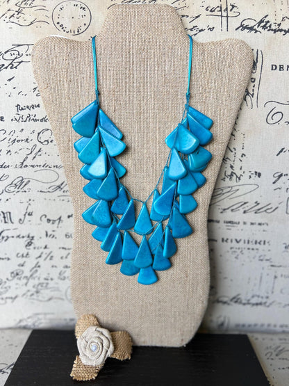 Turquoise blue waterfall necklace Mothers day gift Tagua jewelry Multi layer statement necklace Big bold necklace Art to wear Spring fashion