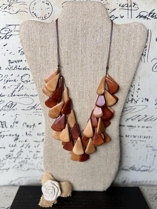 Brown waterfall necklace Mothers day gran gift Tagua jewelry Big bold necklaces Multi layer statement necklace Summer style women over 50