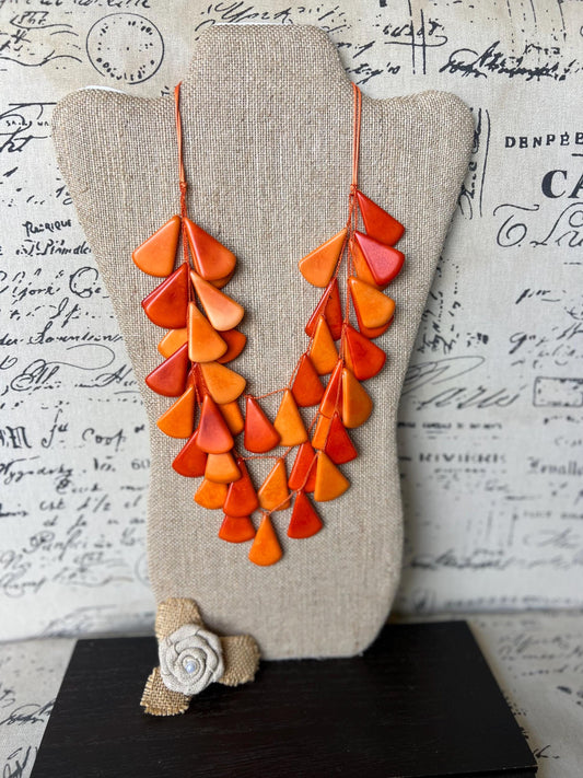 Orange waterfall necklace Mothers day gifts Tagua jewelry Big bold necklaces Multi layer beaded necklace Statement necklace Art to wear
