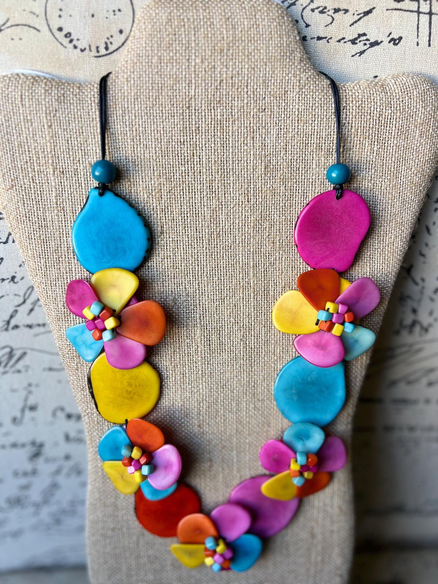 Rainbow flower statement necklace Tagua jewelry Mothers day gifts Big bold necklaces Wearable art Beaded necklaces Art to wear Rose necklace