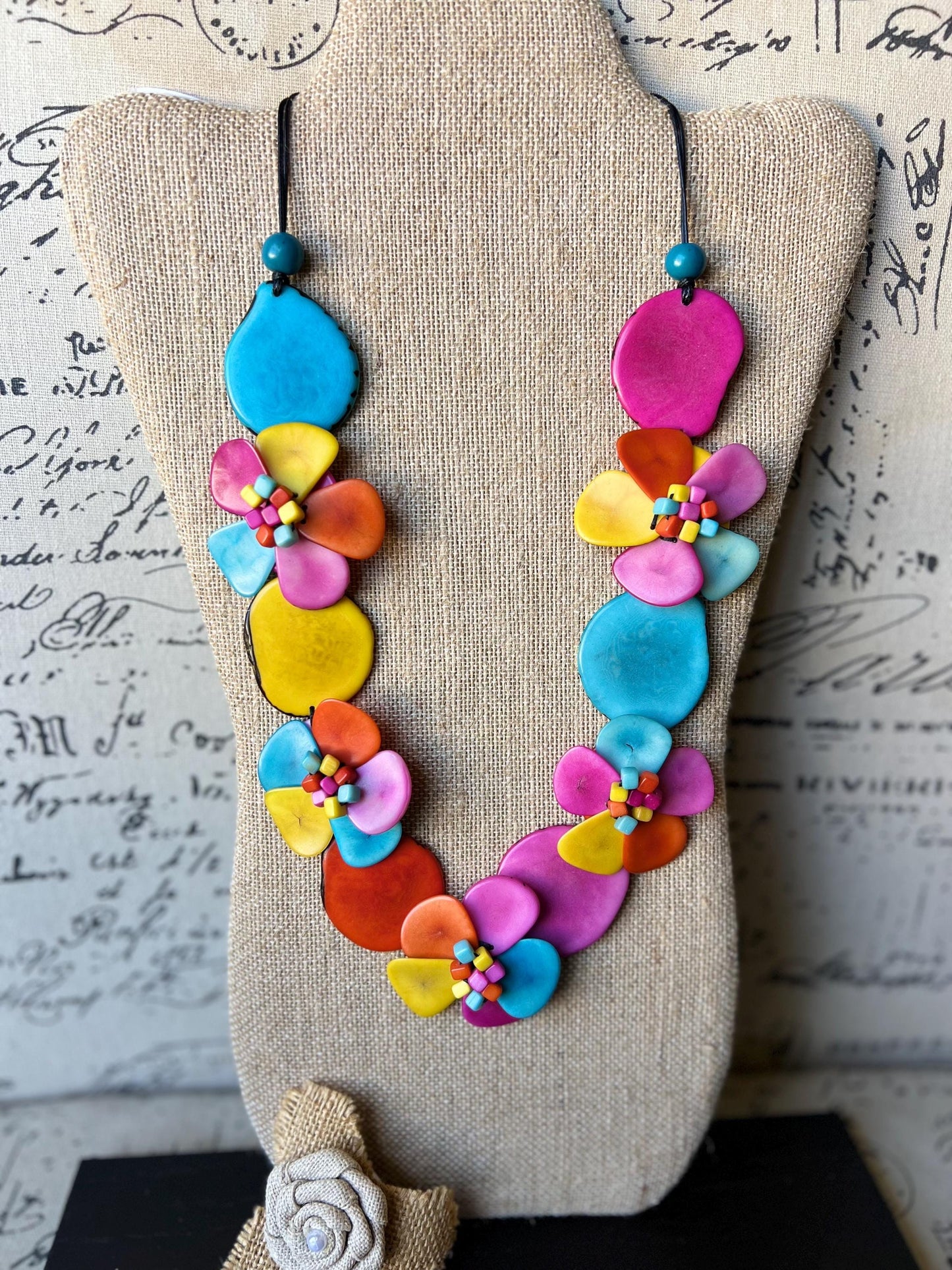 Rainbow flower statement necklace Tagua jewelry Mothers day gifts Big bold necklaces Wearable art Beaded necklaces Art to wear Rose necklace