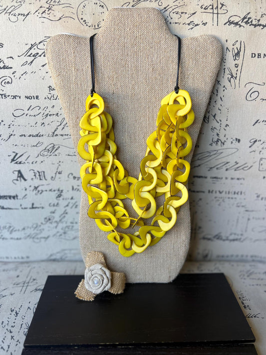 Yellow statement necklace Tagua jewelry Big bold necklace Adjustable Mothers Day gifts Spring fashion 2025 Wearable art Multi layer necklace