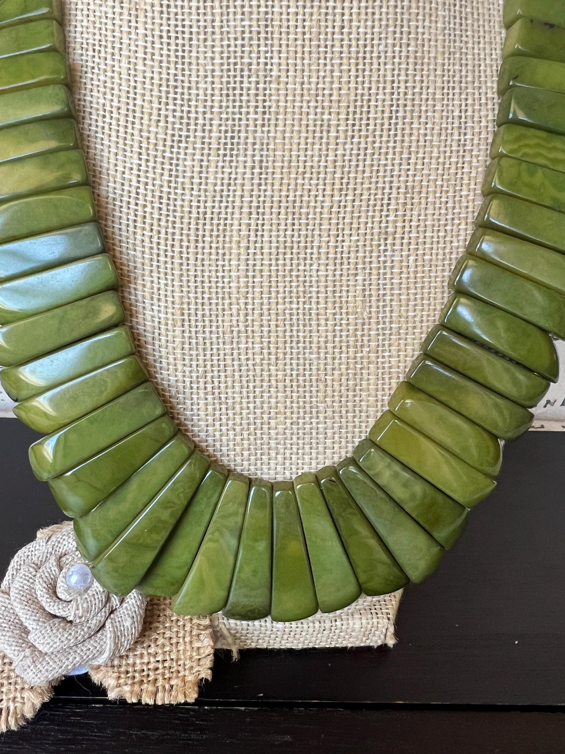 Olive green statement necklace Mothers day gifts Adjustable cord Art to wear Spring fashion 2025 Handmade beaded necklace Wearable art
