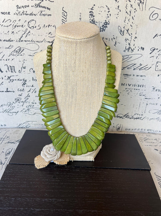 Olive green statement necklace Mothers day gifts Adjustable cord Art to wear Spring fashion 2025 Handmade beaded necklace Wearable art
