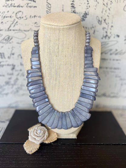 Gray statement necklace Adjustable cord Mothers day gifts Art to wear Spring fashion 2025 Art to wear Handmade beaded necklace Wearable art