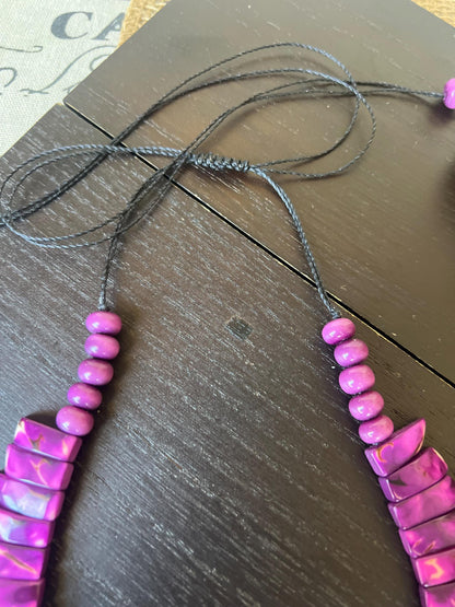 Purple statement necklace Adjustable cord Mothers day gifts Art to wear Spring fashion 2025 Handmade beaded necklace Wearable art