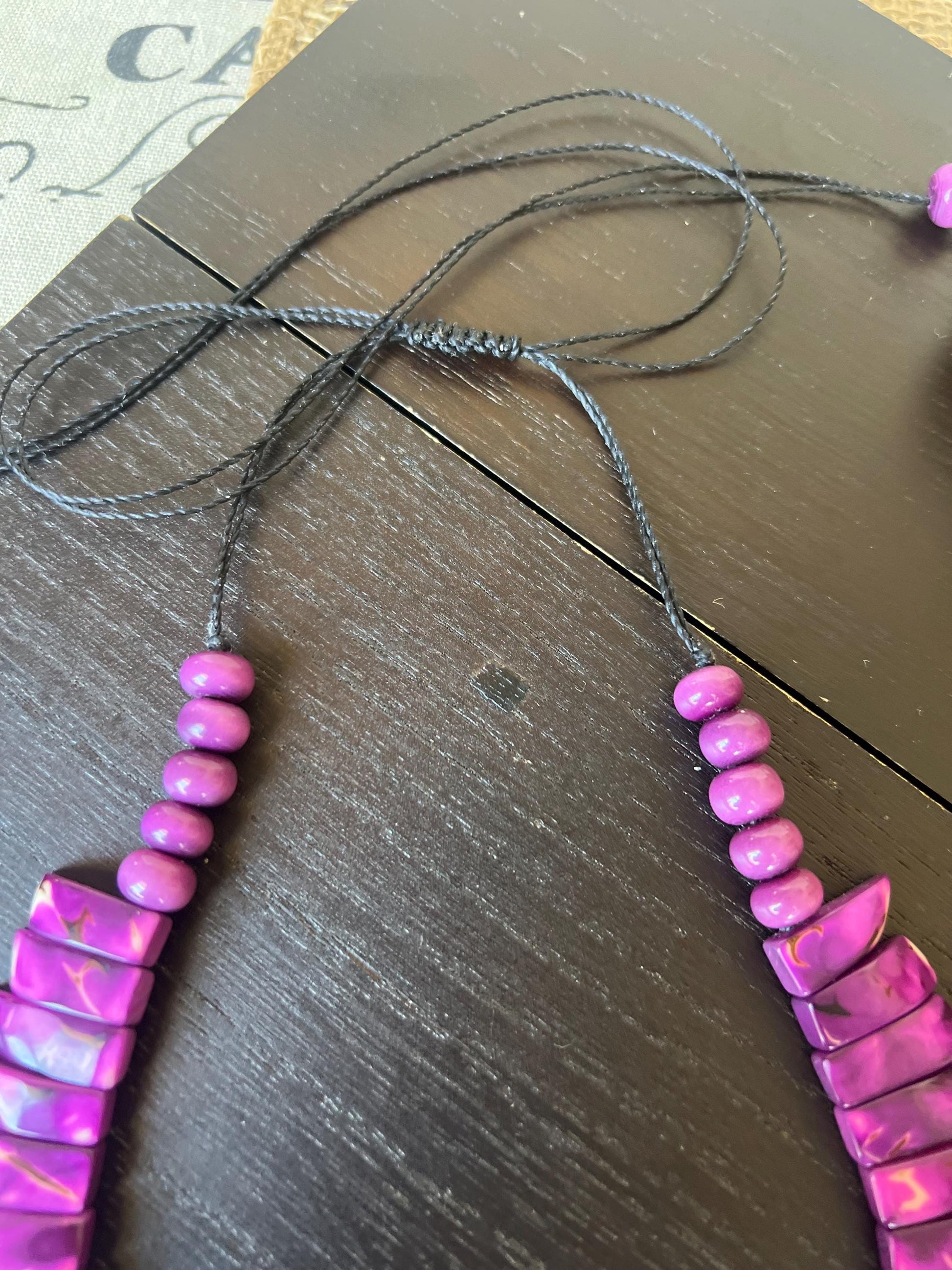 Purple statement necklace Adjustable cord Fall fashion 2025s Art to wear Fall fashion 2025 Handmade beaded necklace Wearable art