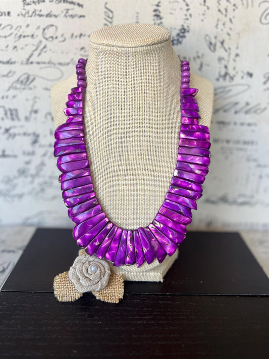 Purple statement necklace Adjustable cord Mothers day gifts Art to wear Spring fashion 2025 Handmade beaded necklace Wearable art
