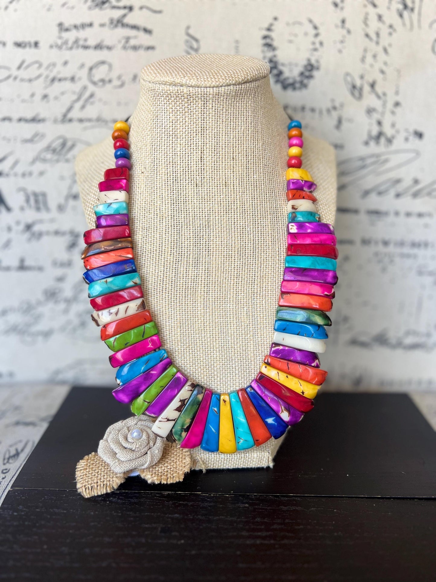Rainbow statement necklace Adjustable cord Fall fashion 2025 Art to wear Handmade beaded necklace Wearable art Multicolor boho necklace