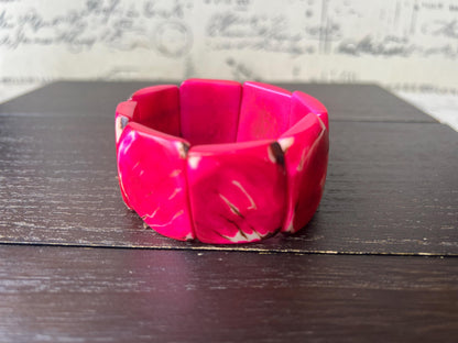 Hot pink huge statement bracelet Tagua jewelry Beaded stretch bangle Cuff bracelets Oversized beads Spring fashion 2025 Mothers day gifts