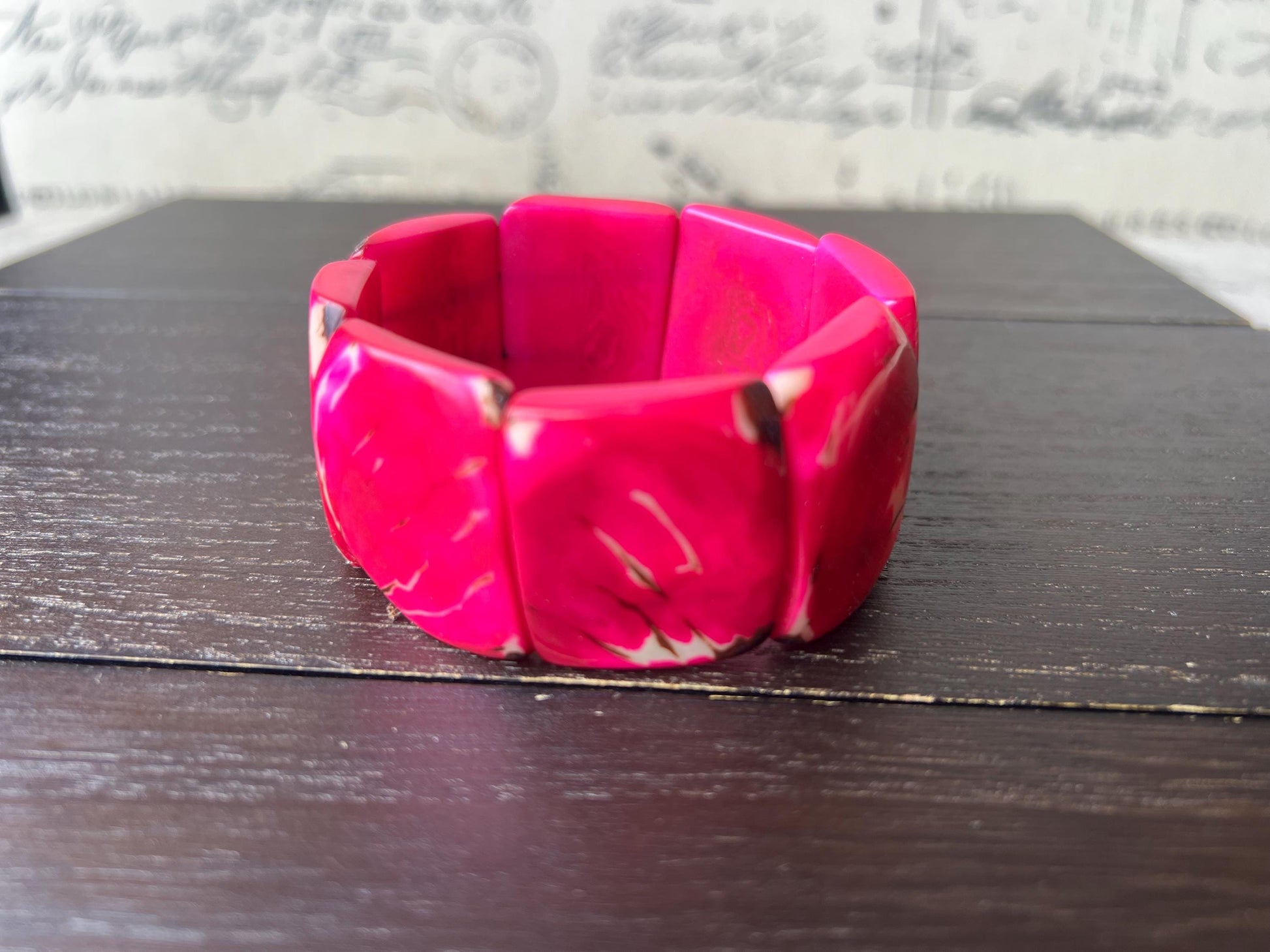 Hot pink huge statement bracelet Tagua jewelry Beaded stretch bangle Cuff bracelets Oversized beads Spring fashion 2025 Mothers day gifts