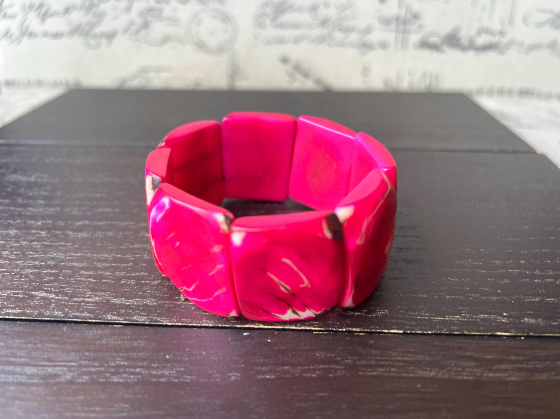 Hot pink huge statement bracelet Tagua jewelry Beaded stretch bangle Cuff bracelets Oversized beads Spring fashion 2025 Mothers day gifts