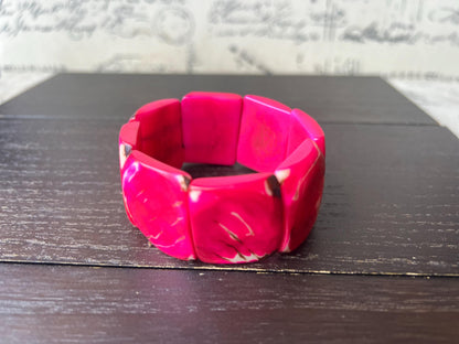 Hot pink huge statement bracelet Tagua jewelry Beaded stretch bangle Cuff bracelets Oversized beads Spring fashion 2025 Mothers day gifts