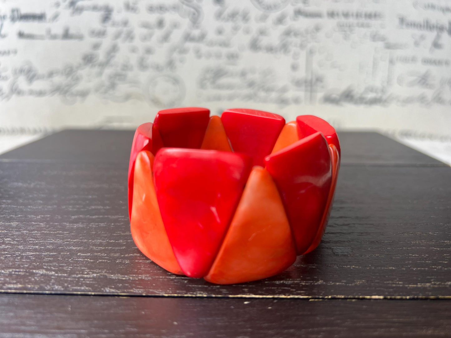 Red orange tagua bracelet Beaded stretch bangle Adjustable bracelet Huge beaded bangle Summer fashion trends Wearable art Beach trendy wear