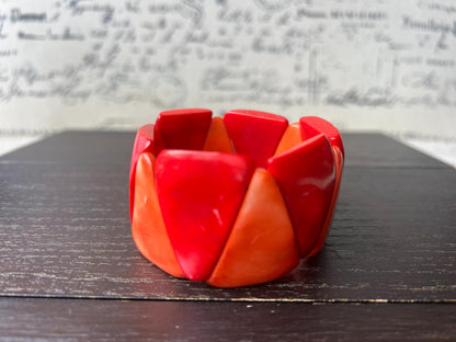 Red orange tagua bracelet Beaded stretch bangle Adjustable bracelet Huge beaded bangle Summer fashion trends Wearable art Beach trendy wear