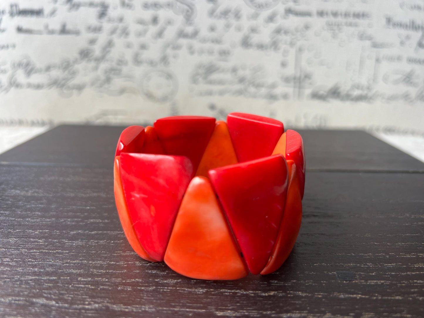 Red orange tagua bracelet Beaded stretch bangle Adjustable bracelet Huge beaded bangle Fall fashion trends Wearable art Elastic bangle