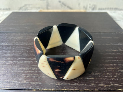 Black and white bracelet tagua jewelry Beaded stretch bangle Elastic stretch bracelet Statement beaded bangle Wearable art Summer fashion