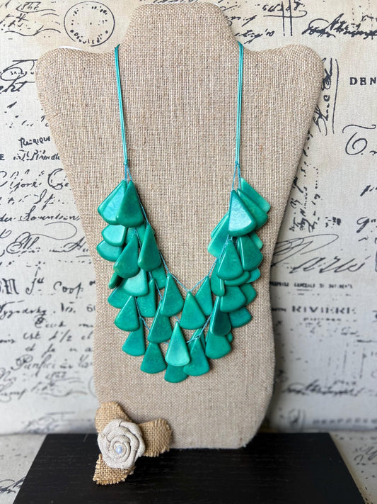Teal green waterfall necklace Tagua jewelry Big bold necklaces Multi layer beaded necklace Mothers day gifts Statement necklace Art to wear