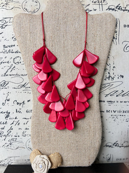 Red waterfall necklace Tagua jewelry Mothers day gifts Big bold necklaces Multi layer beaded necklace Statement necklace Art to wear