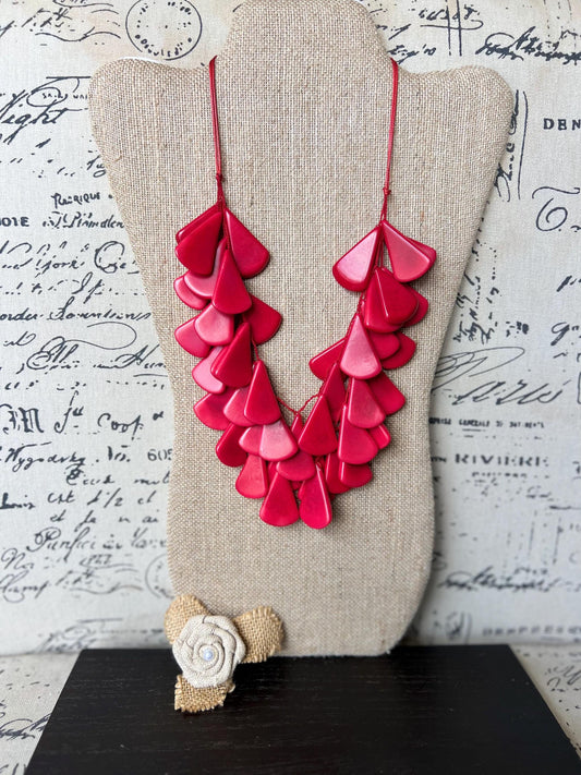 Red waterfall necklace Tagua jewelry Mothers day gifts Big bold necklaces Multi layer beaded necklace Statement necklace Art to wear