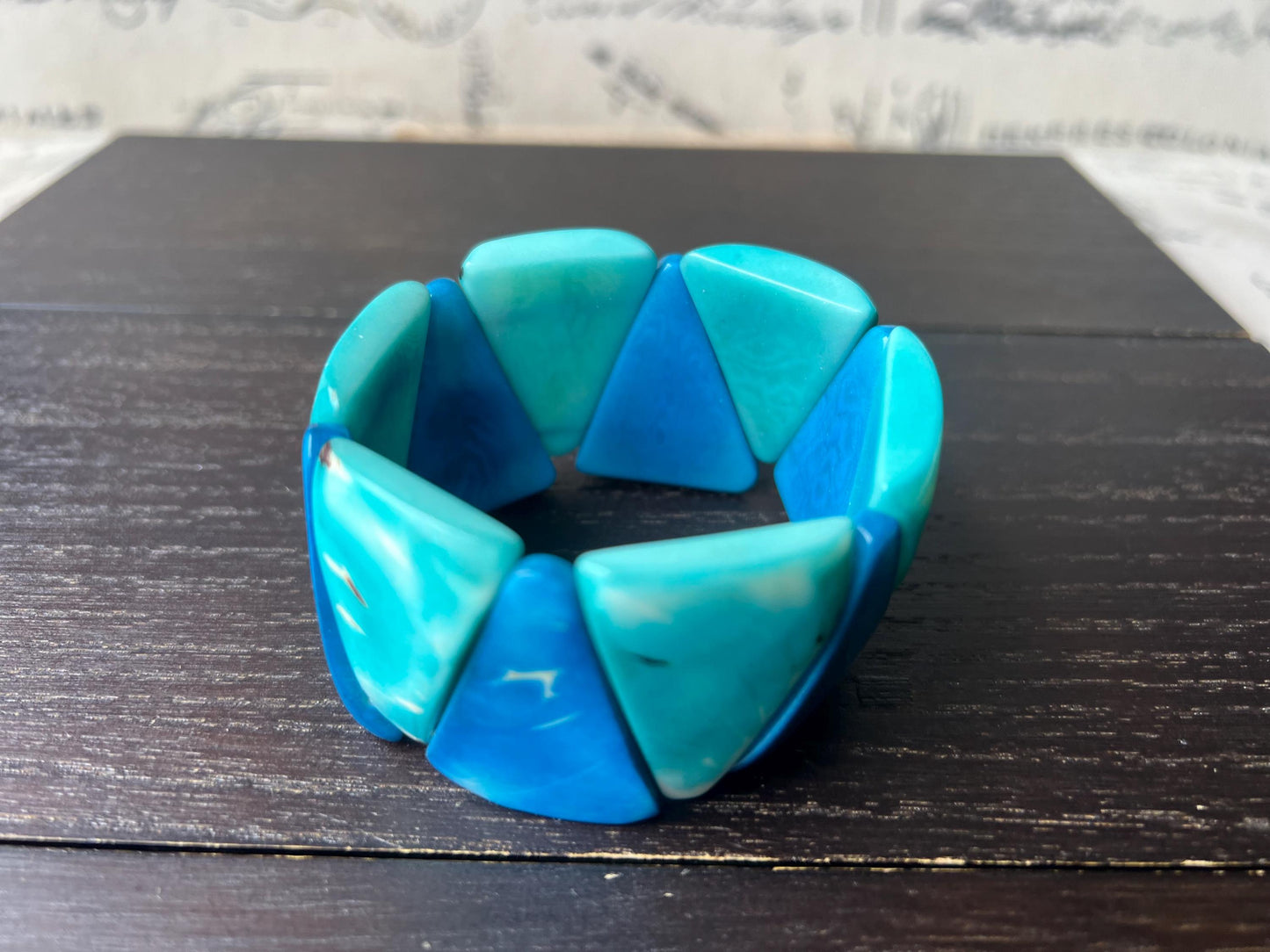 Turquoise blue Tagua bracelet Beaded stretch bangle Adjustable bracelet Huge statement bangle Summer fashion trends Wearable art Beach wear