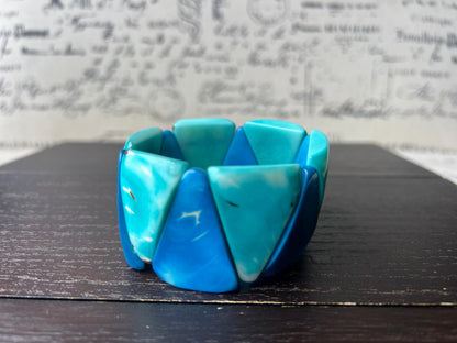 Turquoise blue Tagua bracelet Beaded stretch bangle Adjustable bracelet Huge statement bangle Summer fashion trends Wearable art Beach wear