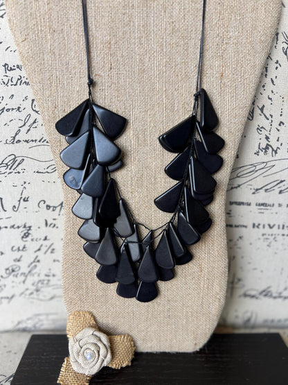 Black beaded waterfall necklace Tagua jewelry Mothers day gifts Big bold necklaces Multi layer statement necklace Art to wear Spring fashion