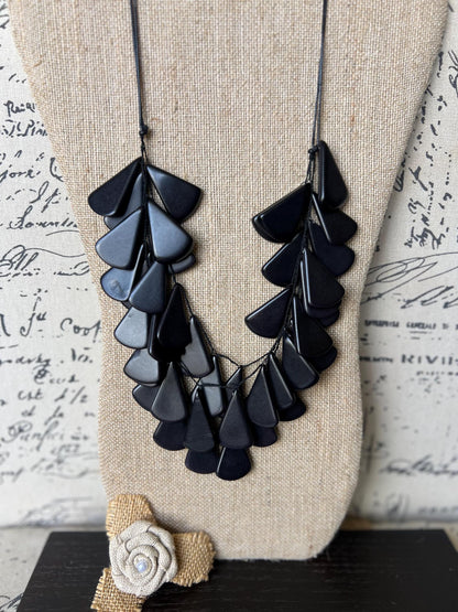 Black beaded waterfall necklace Tagua jewelry Mothers day gifts Big bold necklaces Multi layer statement necklace Art to wear Fall fashion