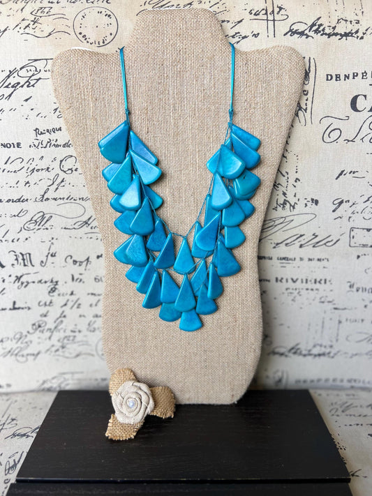 Turquoise blue waterfall necklace Mothers day gift Tagua jewelry Multi layer statement necklace Big bold necklace Art to wear Spring fashion