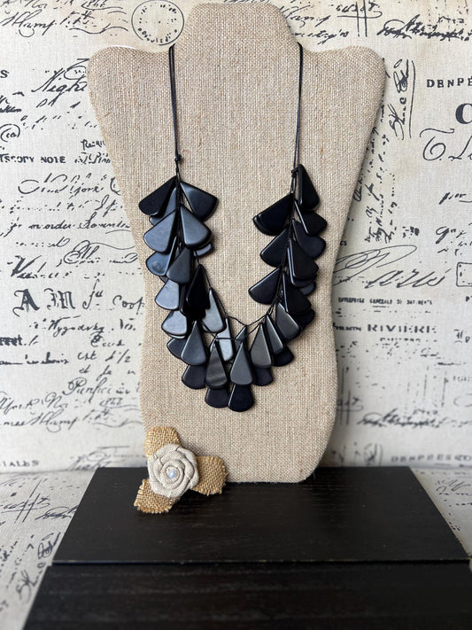 Black beaded waterfall necklace Tagua jewelry Mothers day gifts Big bold necklaces Multi layer statement necklace Art to wear Spring fashion