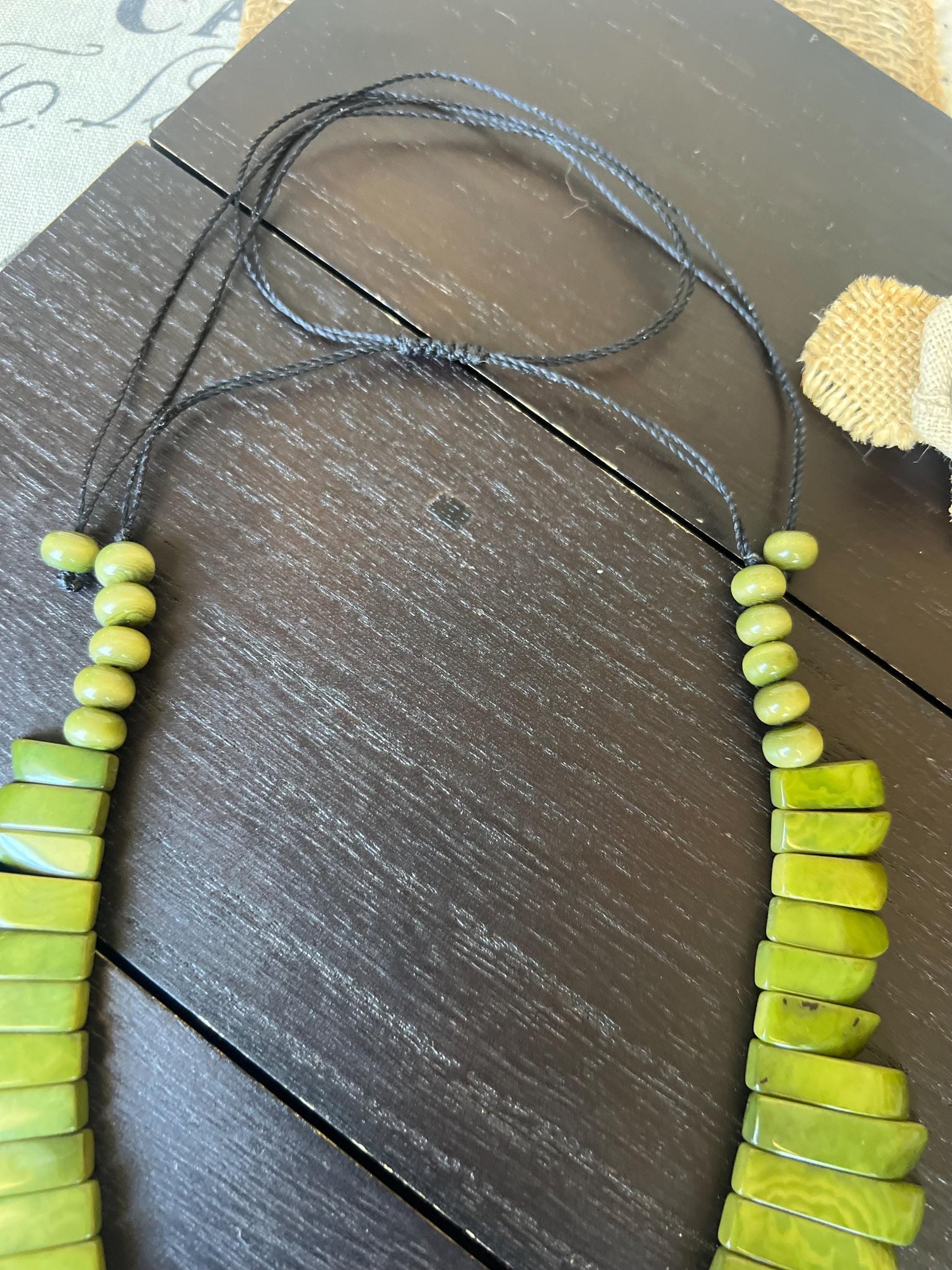 Olive green statement necklace Fall fashion 2025s Adjustable cord Art to wear Fall fashion 2025 Handmade beaded necklace Wearable art