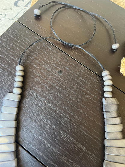 Gray statement necklace Adjustable cord Fall fashion 2025s Art to wear Fall fashion 2025 Art to wear Handmade beaded necklace Wearable art