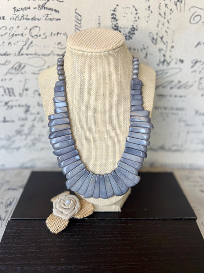 Gray statement necklace Adjustable cord Fall fashion 2025s Art to wear Fall fashion 2025 Art to wear Handmade beaded necklace Wearable art