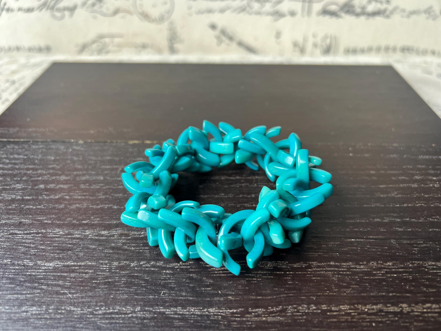 Turquoise stretch bracelet Tagua nut jewelry Summer fashion trends Handmade beaded bangle Elastic cuff bracelet Statement beaded jewelry