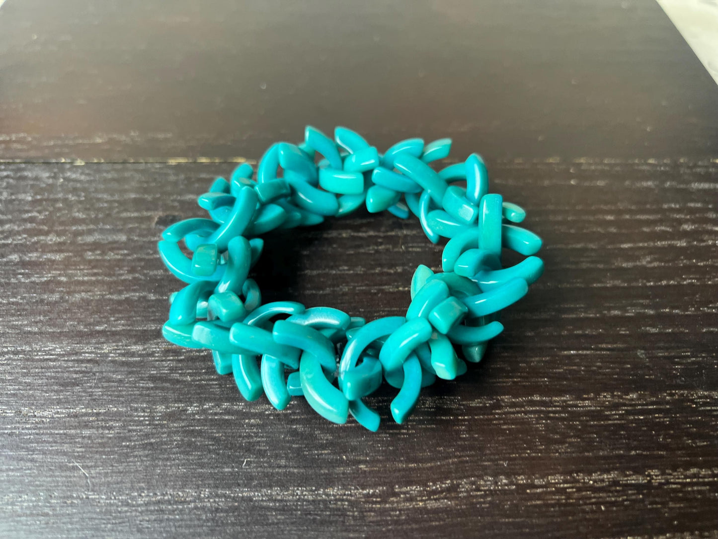 Turquoise stretch bracelet Tagua nut jewelry Summer fashion trends Handmade beaded bangle Elastic cuff bracelet Statement beaded jewelry