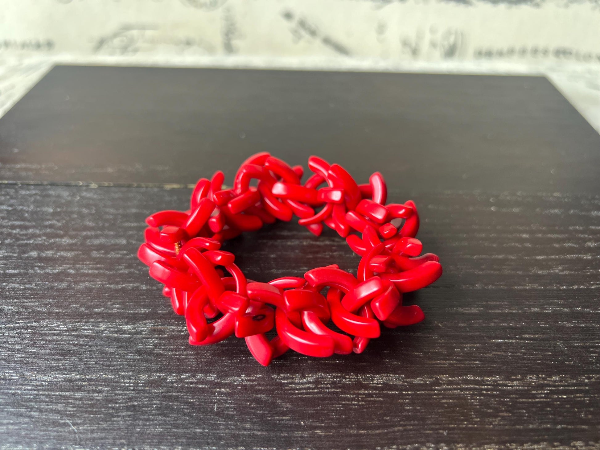 Red stretch bracelet Tagua jewelry Summer fashion trends Handmade beaded bangle Elastic cuff bracelet Statement beaded bracelet Art to wear