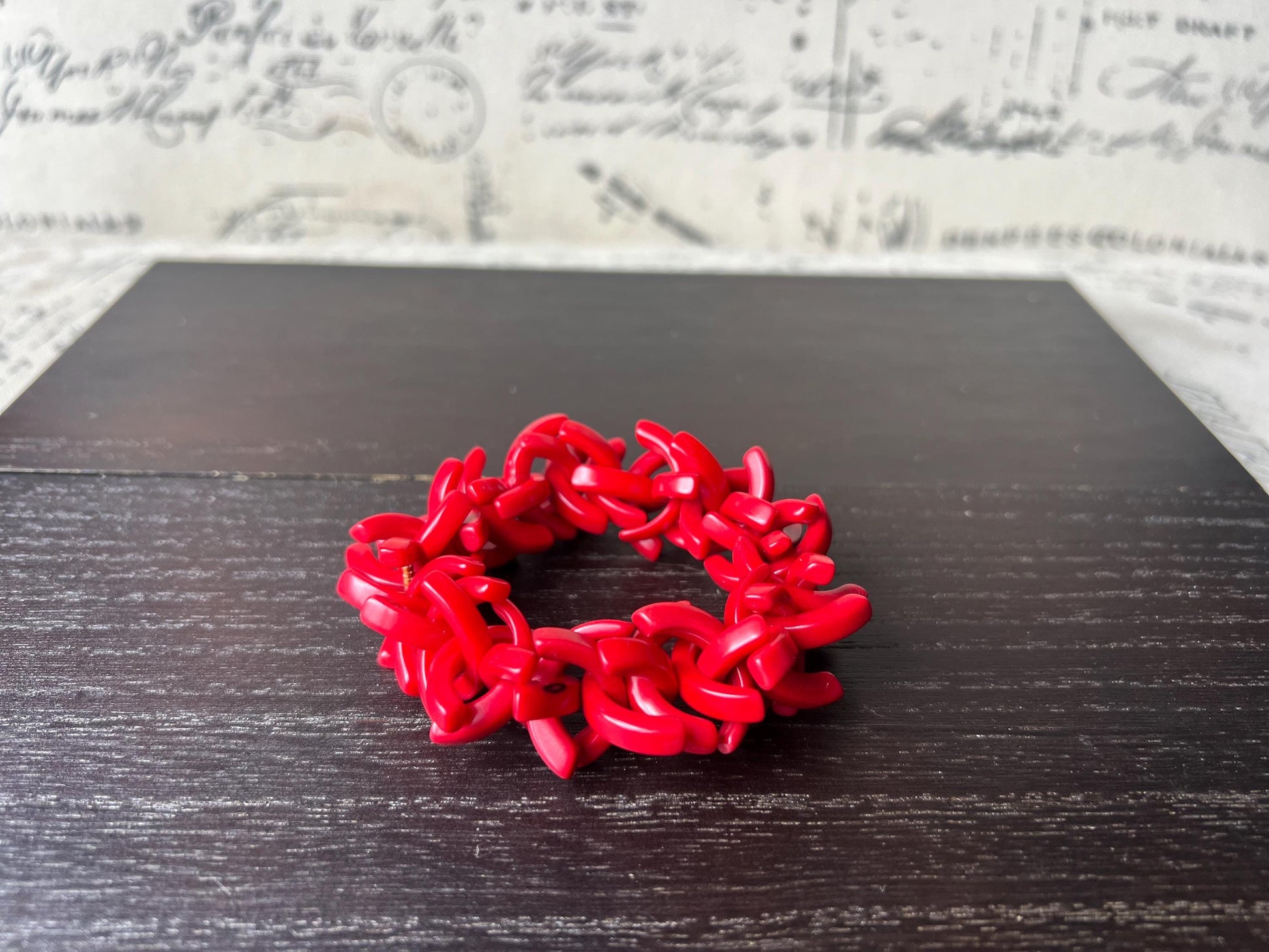 Red stretch bracelet Tagua jewelry Summer fashion trends Handmade beaded bangle Elastic cuff bracelet Statement beaded bracelet Art to wear