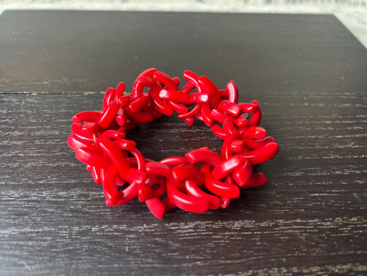 Red stretch bracelet Tagua jewelry Summer fashion trends Handmade beaded bangle Elastic cuff bracelet Statement beaded bracelet Art to wear