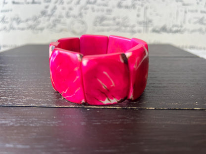 Hot pink huge statement bracelet Tagua jewelry Beaded stretch bangle Cuff bracelets Oversized beads Spring fashion 2025 Mothers day gifts