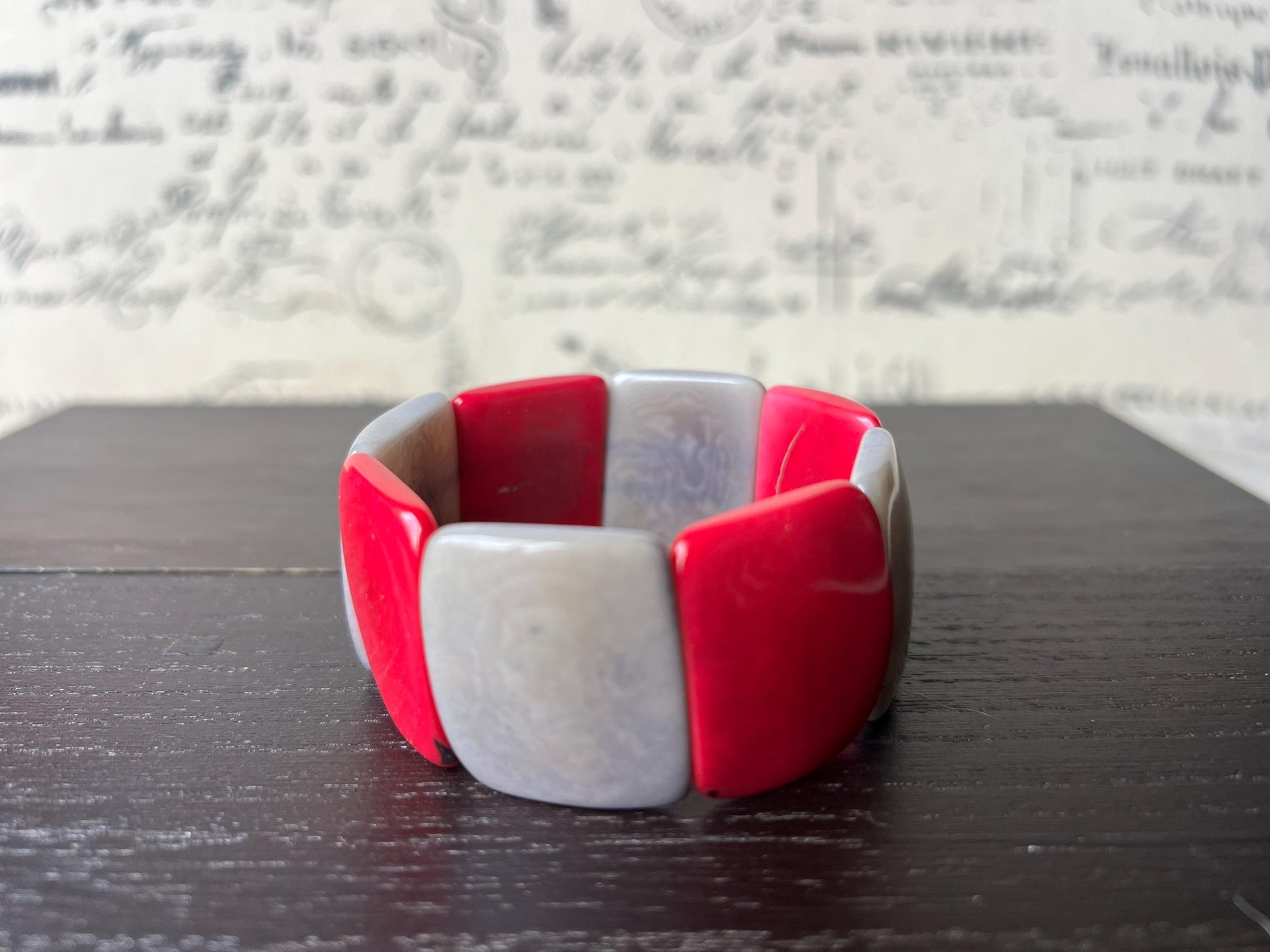 Gray and pink beaded bracelet Elastic stretch Tagua jewelry Geometric bracelet Artsy gifts Square bead bracelet Summer fashion Art to wear