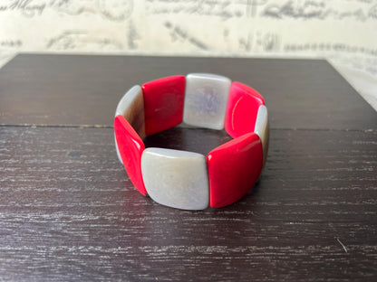 Gray and pink beaded bracelet Elastic stretch Tagua jewelry Geometric bracelet Artsy gifts Square bead bracelet Summer fashion Art to wear